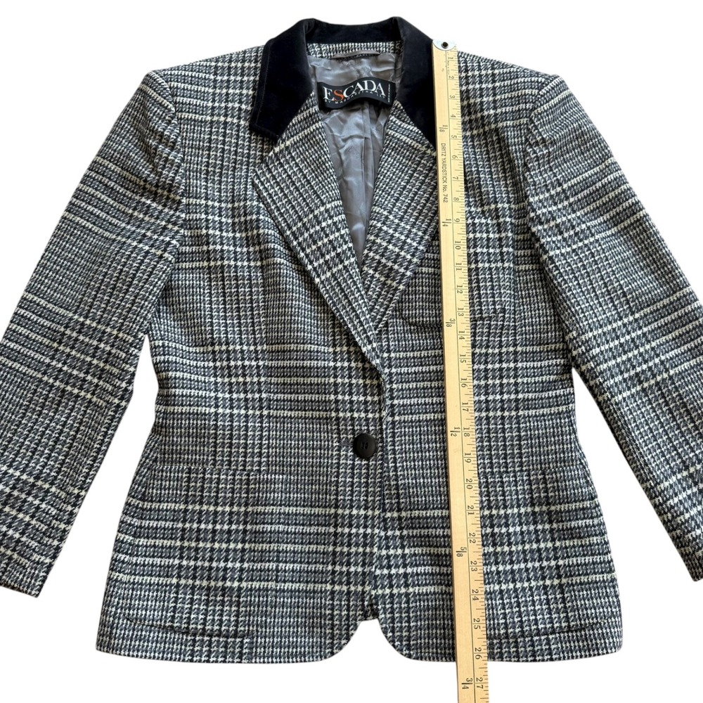 Escada by Margaretha Ley Vintage Houndstooth Wool Blazer Jacket Velvet Collar 40 - Picture 7 of 14